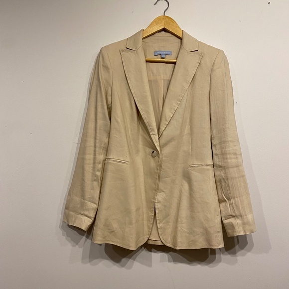 Antonio Melani Cream Linen Blend One Button Chic Minimalist Old Money Blazer 2 - Picture 1 of 4
